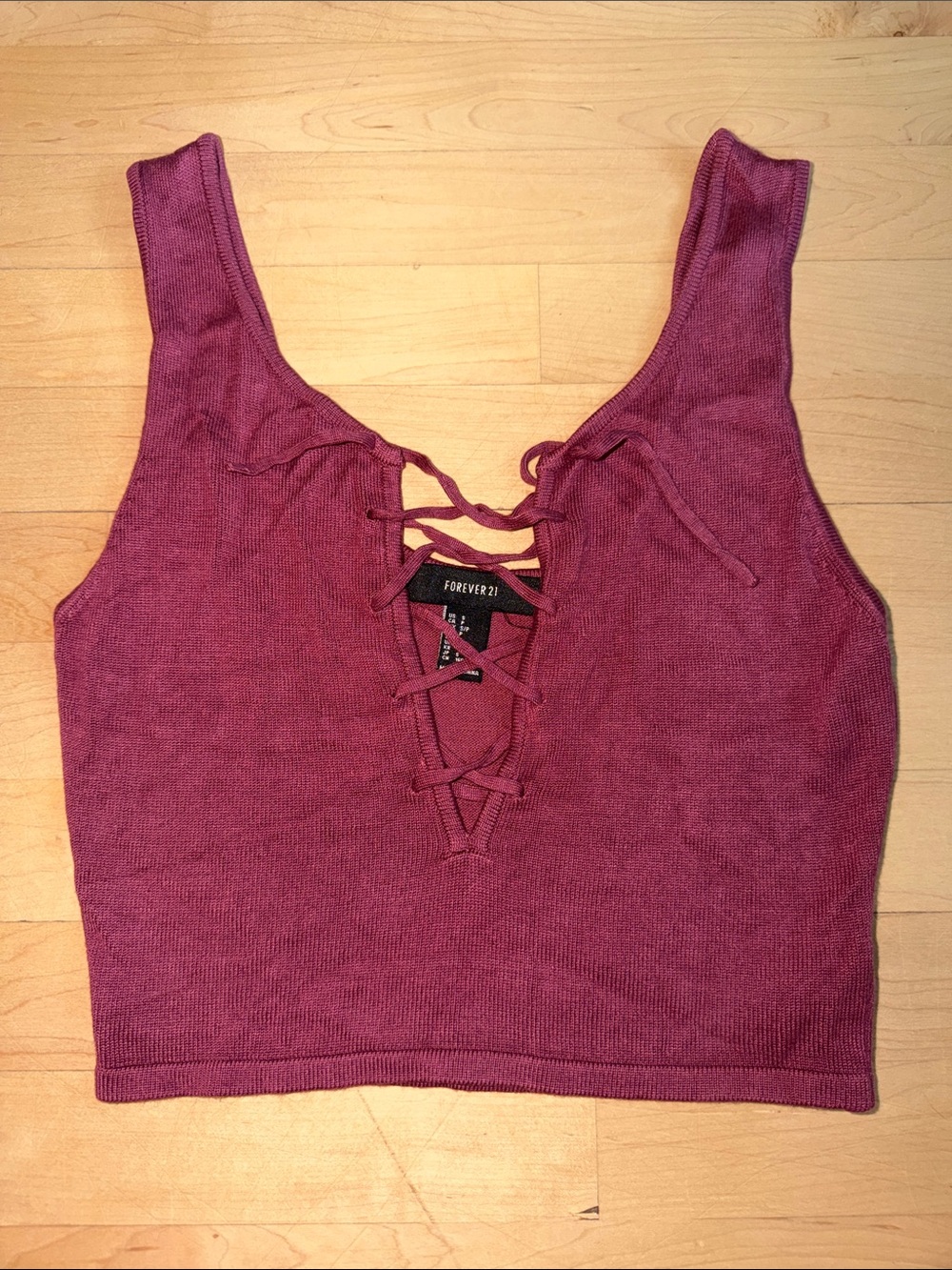 Forever 21 Lace-Up Cropped Tank Top - Plum